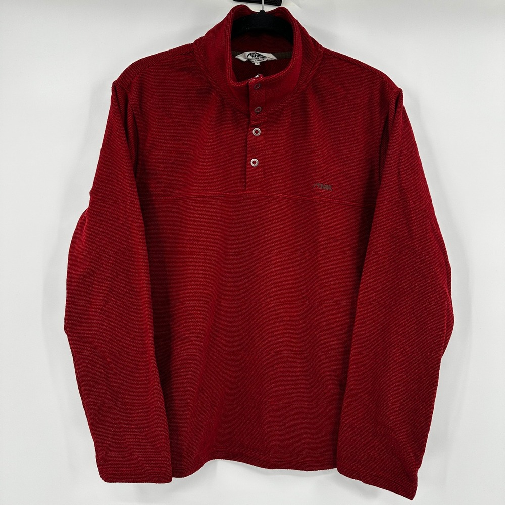 Mountain Khakis Mens Red Textured Waffle Knit Quarter Snap Fleece Pullover Large